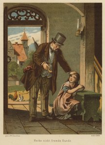 Padre che consola sua figlia dopo che ha subito le conseguenze di aver preso in giro un cane da Wilhelm Ludwig Heinrich Claudius