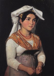 Una giovane donna italiana in piedi, con un rosario in mano da Wilhelm Marstrand