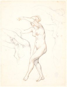 Foglio con tre studi di donna nuda danzante