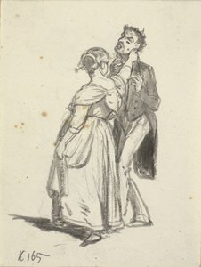 Una ragazza tira un uomo per l