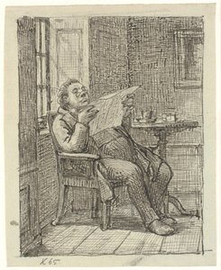 Un signore corpulento che legge il giornale con il suo caffè da Wilhelm Marstrand