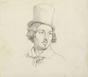 Testa di uomo con cappello alto da Wilhelm Marstrand