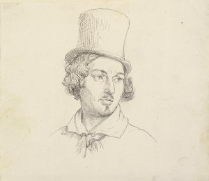 Testa di uomo con cappello alto da Wilhelm Marstrand