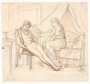 Interno con giovane uomo malinconico e una ragazza su un letto da Wilhelm Marstrand