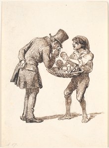 Venditore di arance italiano e il cliente critico