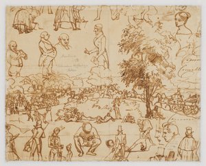Landschaft mit Pferdewagen und zahlreichen Figurenskizzen da Wilhelm Marstrand