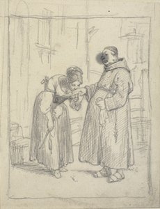Ragazza bacia la mano di un monaco da Wilhelm Marstrand