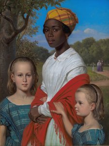 Ritratto delle due Figlie di Otto Marstrand e della loro Tata delle Indie Occidentali, Justina Antoine, nei Giardini di Frederiksberg vicino a Copenaghen