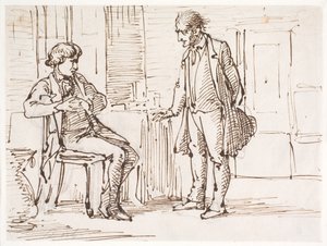 Conversazione tra un giovane seduto e un uomo anziano in piedi da Wilhelm Marstrand