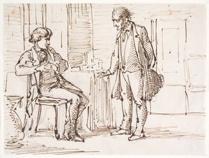 Conversazione tra un giovane seduto e un uomo anziano in piedi da Wilhelm Marstrand