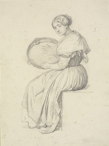 Donna seduta con tamburello