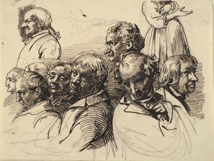 Foglio di studio con otto teste di uomini e una donna senza testa da Wilhelm Marstrand