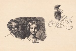 Foglio di studio con due teste e una prova di scrittura da Wilhelm Marstrand