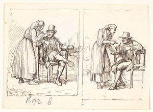 Due scene con una donna italiana che parla con un uomo anziano da Wilhelm Marstrand