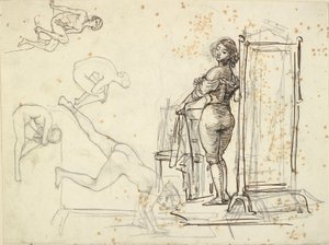 Giovane ragazza che si veste e quattro studi di modelli da Wilhelm Marstrand