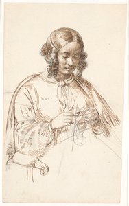 Giovane donna che lavora a maglia, mezza figura