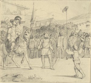 Guglielmo Tell ha colpito la mela sulla testa di suo figlio da Wilhelm Marstrand