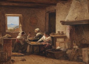 Donne che lavorano nella cucina di una fattoria vicino a Olevano, Italia