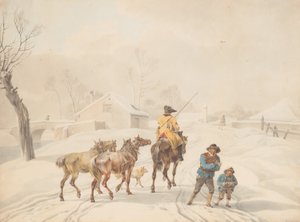 Postiglione a cavallo in un paesaggio invernale, ca. 1798