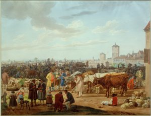 Mercato del bestiame ai margini di una città