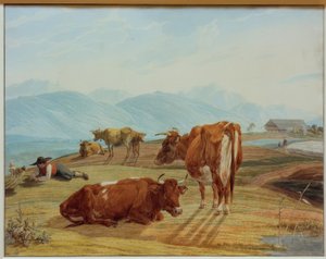 Mucche al pascolo davanti a un paesaggio montano