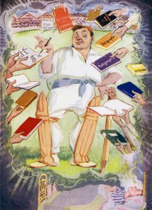 Il sogno di Potts Minor prima della partita di cricket scolastica (litografia a colori)