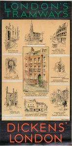 La Londra di Dickens, manifesto dei Tramways del Consiglio della Contea di Londra da Will Owen