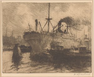 Navi ormeggiate nel porto di Rotterdam da Willem Adrianus Grondhout (signed by artist)