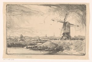 Paesaggio con mulino vicino a Leida da Willem Adrianus Grondhout (signed by artist)