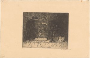 Natura morta con vaso di zenzero, bicchiere di vino e ciotola da Willem Adrianus Grondhout (signed by artist)