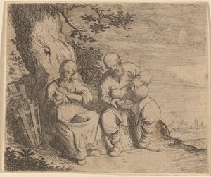 Coppia di contadini seduti sotto un albero, c. 1630-1660 da Willem Basse