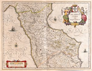 Calabria, Italia, in "Theatrum Orbis Terrarum, sive Atlas Novus" di Willem Blaeu, Amsterdam