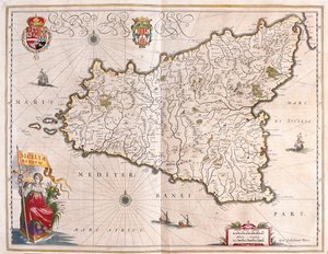Isola di Sicilia, Italia, in "Theatrum Orbis Terrarum, sive Atlas Novus" di Willem Blaeu, Amsterdam da Willem Blaeu