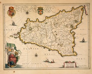 Mappa della Sicilia, dal Regionum Italiae, incisione