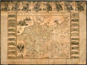 Nuova e accurata illustrazione della Germania nella sua interezza di Willem Janszoon Blaeu, incisione su rame, stampata ad Amsterdam