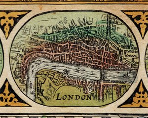 Rappresentazione della Città di Londra. Dettaglio di una mappa del mondo in "Il Teatro del Mondo" di Willem Janszoon Blaeu (1571-1638)