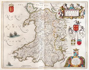 Galles, in "Theatrum Orbis Terrarum, sive Atlas Novus" di Willem Blaeu, Amsterdam