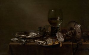 Natura morta con ostriche, una tazza d