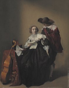 Donna seduta con una lettera, un gentiluomo in piedi accanto a lei da Willem Cornelisz Duyster