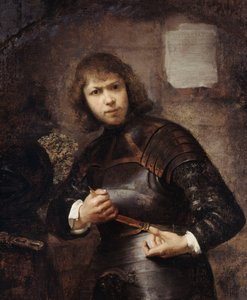 Un soldato in piedi a tre quarti di lunghezza che allaccia la cintura da Willem Drost