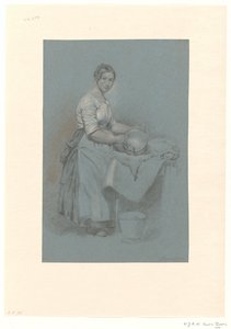 Serva in piedi accanto a un tavolo con pentola di rame da Willem Johannes Adrianus Wijnandus Voorn Boers