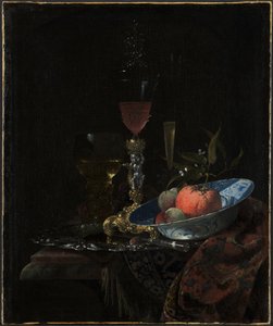 Bicchiere di vino e una ciotola di frutta da Willem Kalf