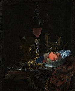 Bicchiere di vino e una ciotola di frutta da Willem Kalf