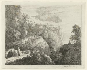 Paesaggio montano con figure in riposo sul lato della strada da Willem Matthias Jan van Dielen