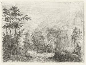 Paesaggio montano con figura riposante lungo la strada da Willem Matthias Jan van Dielen