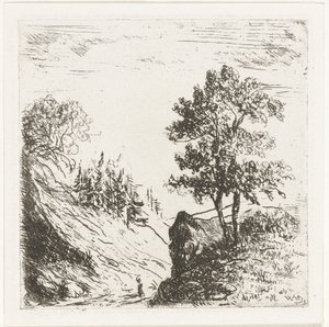 Paesaggio collinare con due alberi su una roccia da Willem Matthias Jan van Dielen