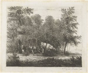 Paesaggio con uomo presso un carro carico e cavallo attaccato da Willem Matthias Jan van Dielen