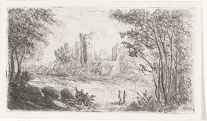 Paesaggio con rovina di castello e due figure da Willem Matthias Jan van Dielen