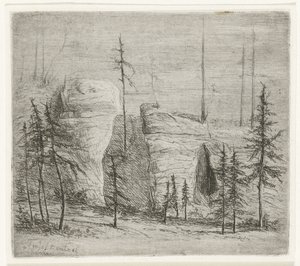 Paesaggio roccioso con pini, il cosiddetto Teufelkanzel (Teufelkantzel Baxen) da Willem Matthias Jan van Dielen