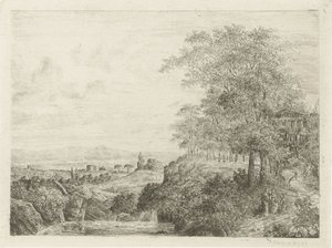 Paesaggio meridionale con tempio e figure